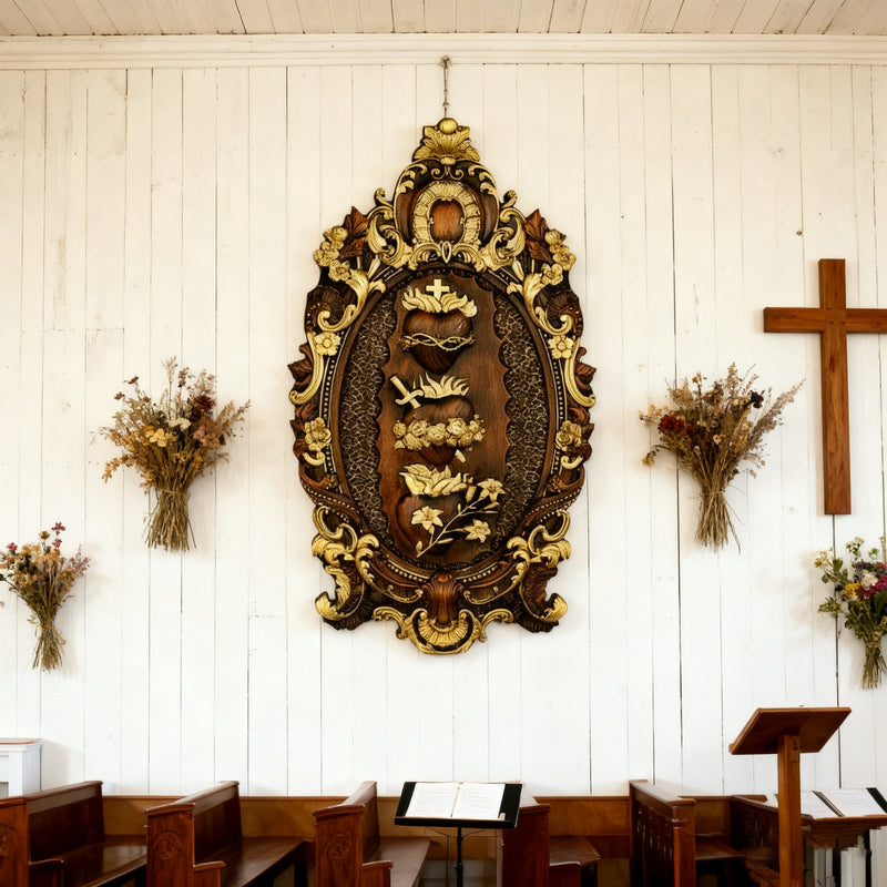 Drei heilige Herzen der Heiligen Familie Wand hängende Kunst arbeit Personal isierte religiöse Geschenk Holz dekor