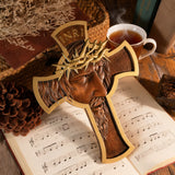 Sacred Thorn Crown Wooden Cross ✝️ | Hand-Carved Beechwood Crucifix with Crown of Thorns