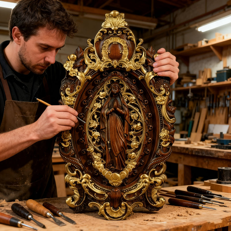 Hand-Carved Our Lady of Grace Wooden Icon: A Christian Symbol of Mary’s Devotion