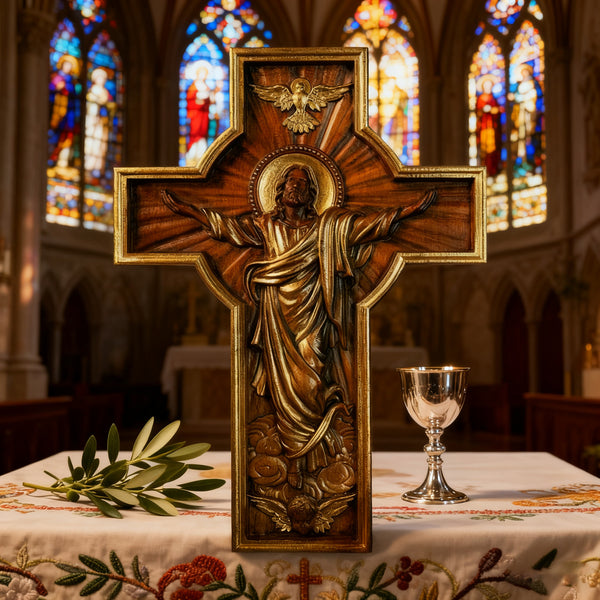 Ascension of Jesus wood carving cross