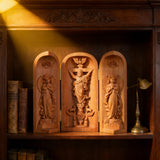 Hand-carved Portable Church - Mini Christian Ascension scene Triptych Altar