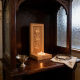 Holy Family Three Sacred Hearts Candlestick Wooden Carved Tabletop Arrangement