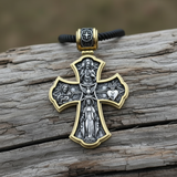 Holy Family of Mary Sacred Heart of Jesus IHS Double-Sided S925 Sterling Silver Cross