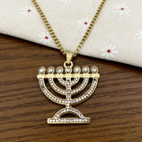 Stainless Steel Crystal 7-Branch Menorah Pendant: A Sacred Jewish Heritage Necklace