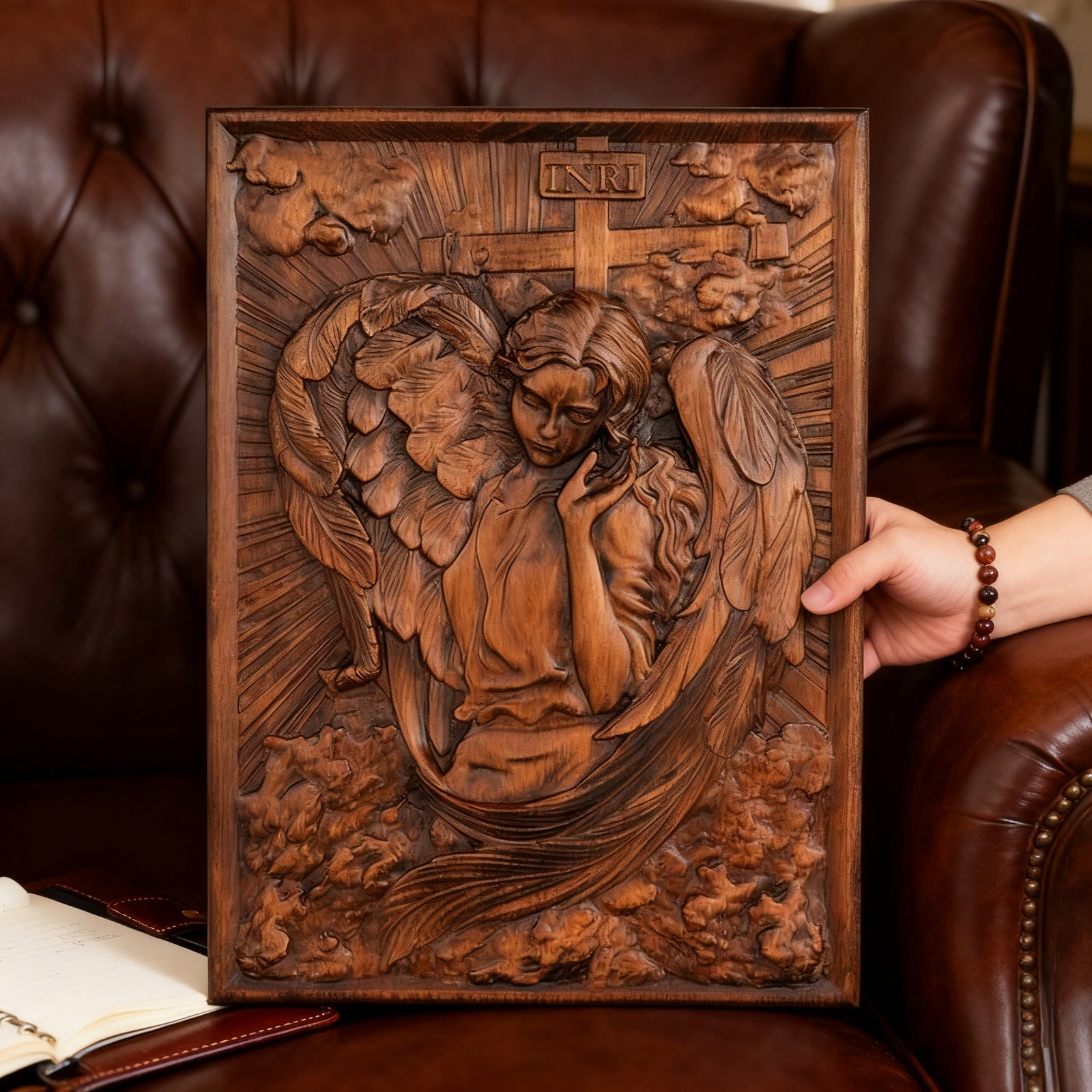 🌟 Archangel Chamuel Wood Carving – Angel of Peaceful