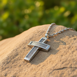 Braided Steel‑Wire Textured Cross Pendant Necklace