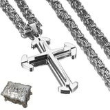 Stainless Steel Cross Byzantine Chain Pendant Necklace
