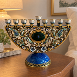 Vintage Blue & Gold Enamel Hanukkah Menorah