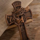 Sacred Thorn Crown Wooden Cross ✝️ | Hand-Carved Beechwood Crucifix with Crown of Thorns