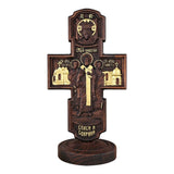 Double-sided carved cross tabletop ornament depicting Jesus' crucifixion and the apostles - BGCOPPER