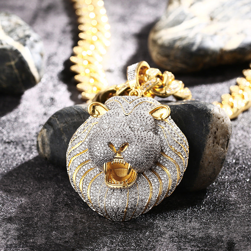 18K Gold Plated Pendant with Bling Cuban Chain Lion King Pendant Necklace for Men, Cubic Zirconia