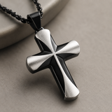 Two-Tone 3D Layer Contour Stainless Steel Cross Necklace
