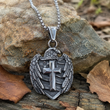 Eagle Cross Shield Pendant Necklace, Religious Faith Men’s Necklace