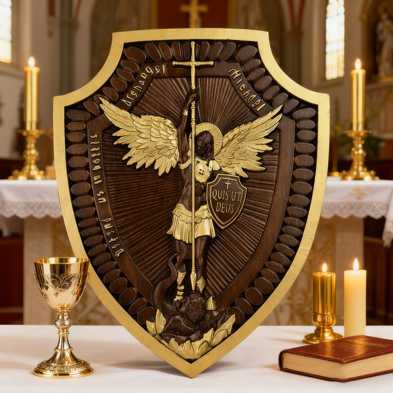 マイケル・バートレット ヴィンテージ ステンドグラス ハクトウワシ イーグル Guardian Michael Wood Carving - Handcrafted Spiritual Shield