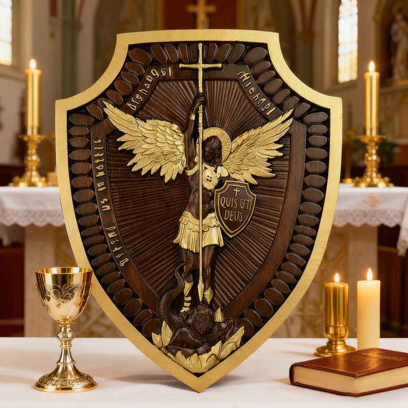 Guardian Michael Wood Carving - Handcrafted Spiritual Shield & Heirloom Gift