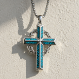 ‘By His Wounds’ Turquoise Crown of Thorns Cross — Comes with a 24-inch chain