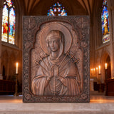 Our Lady of Sorrows Wooden Wall Decor - Our Lady of the Seven Arrows Softens the Heart of Evil
