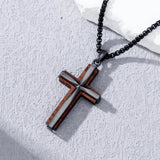 Minimalist Titanium Steel & Wood Cross Necklace – Faith in Simplicity