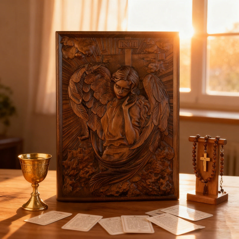 🌟 Archangel Chamuel Wood Carving – Angel of Peaceful Relationships 🌟