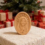 Our Lady in Tears and Prayer with a Nine-Star Halo — Hand-Carved Beechwood Statue