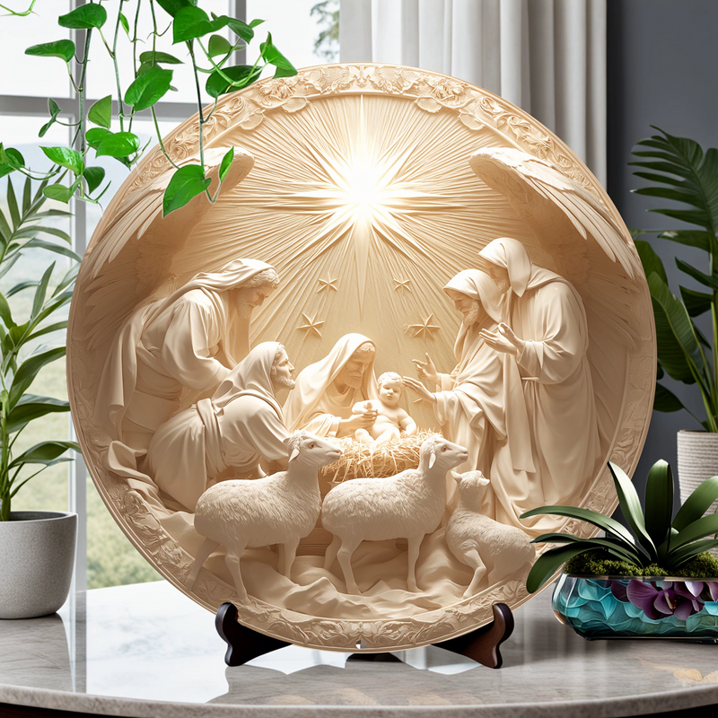 Christian Holy Family Relief Decorative Plaque - 8 Inch / 12 Inch Aluminum Waterproof Religious Wall Art (with Mounting Accessories)