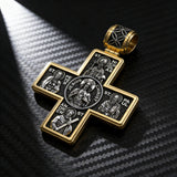 Double-Sided S925K Sterling Silver Sacred Heart and Saint Cross Pendant—Your Daily Spiritual Companion