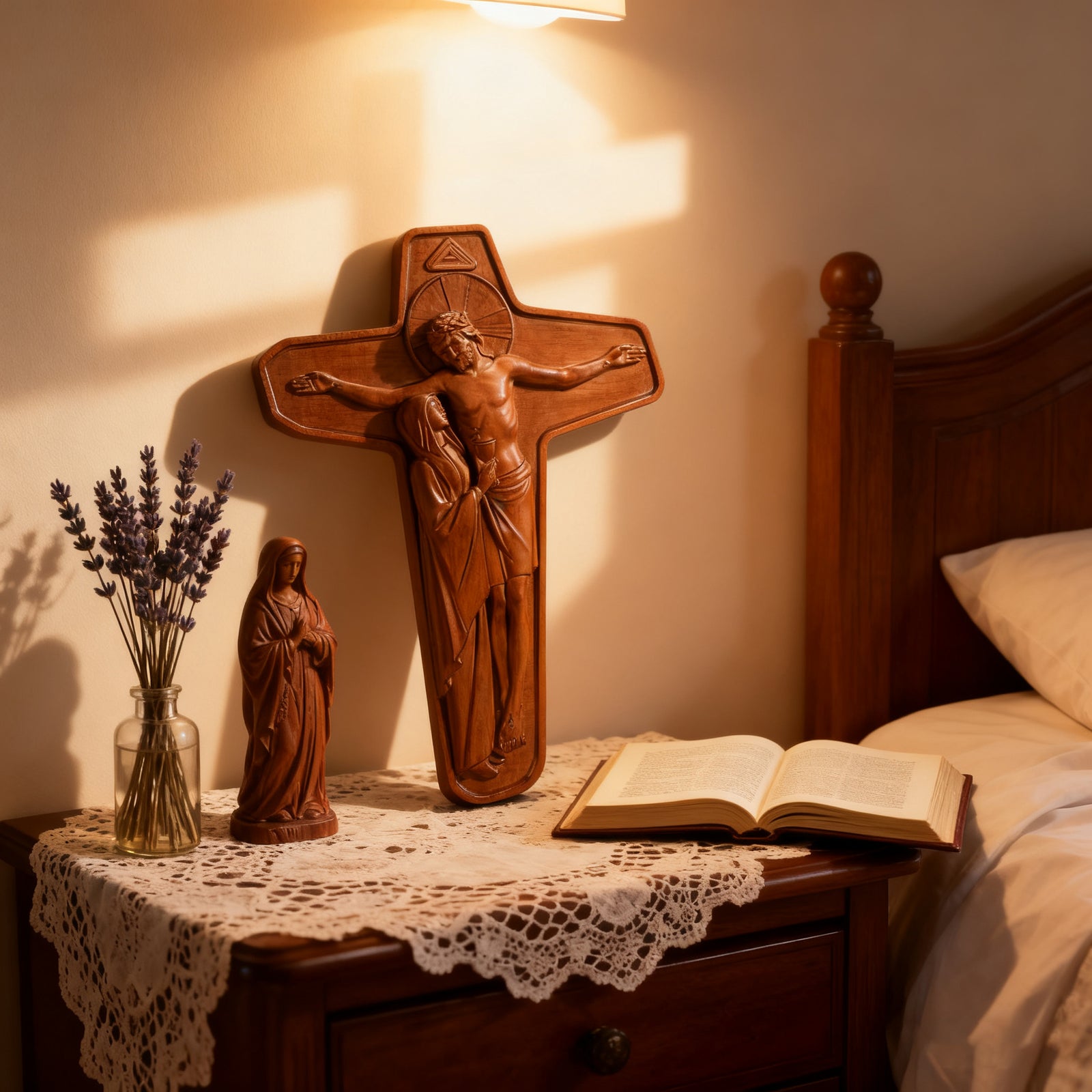 🕯️ Joan of Arc Cross Wood Carving – Our Lady of Sorrows
