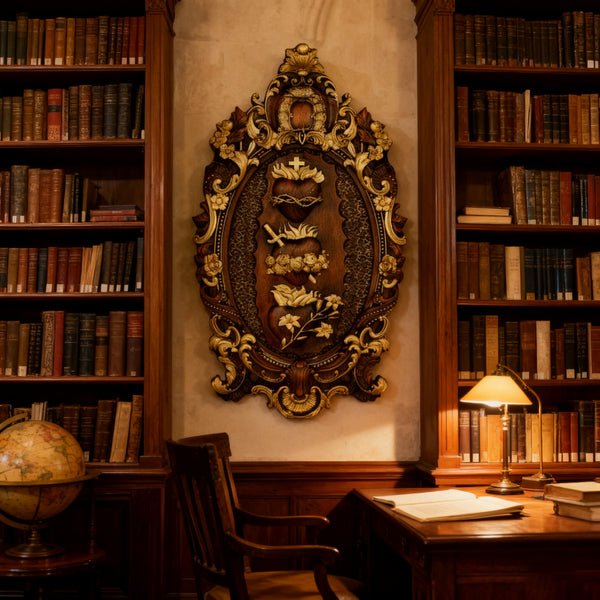 Three Sacred Hearts of the Holy Family Wall Hanging Art work Personalized Religious Gift wooden decor