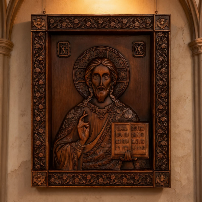 Jesus Christ Pantocrator Wood Carving
