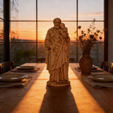 Beechwood roundel of Joseph holding a child: sacred heritage, warmth and eternity