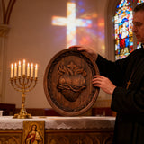 Sacred Family Three Sacred Hearts Wall Decoration Wood Sculpture