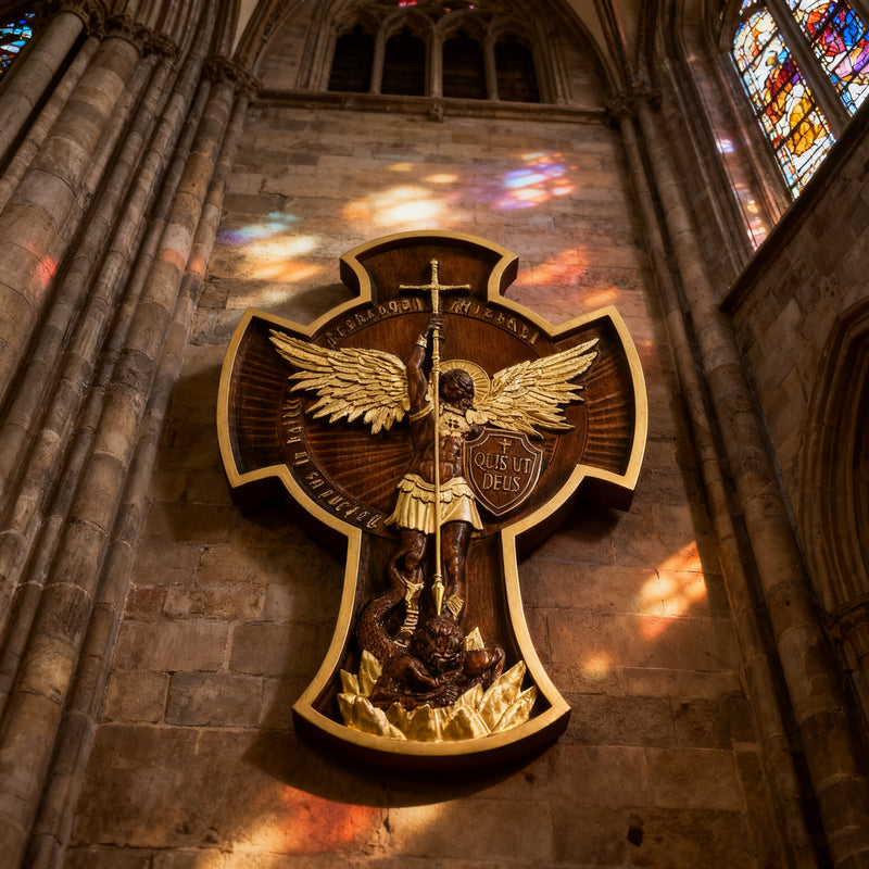 Archangel Michael Solid wood carving gift - Hand carved from a whole piece of wood