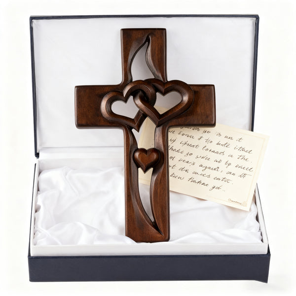 Interwoven Hearts Wood Cross - A God-Centered Symbol for Marriage & Anniversaries