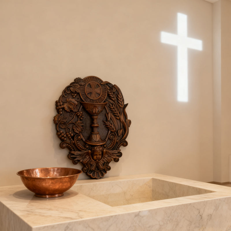 First Communion Christian Wood Carving - Sacrament of the Holy Eucharist Plaque