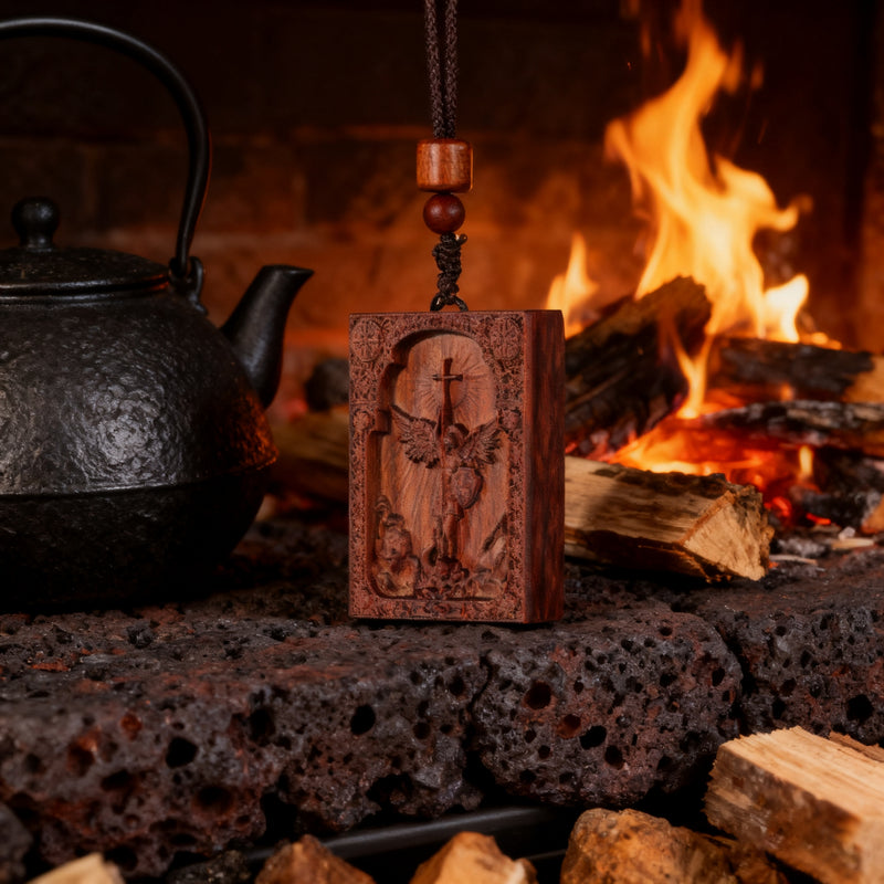 Square Archangel Michael Wooden Pendant