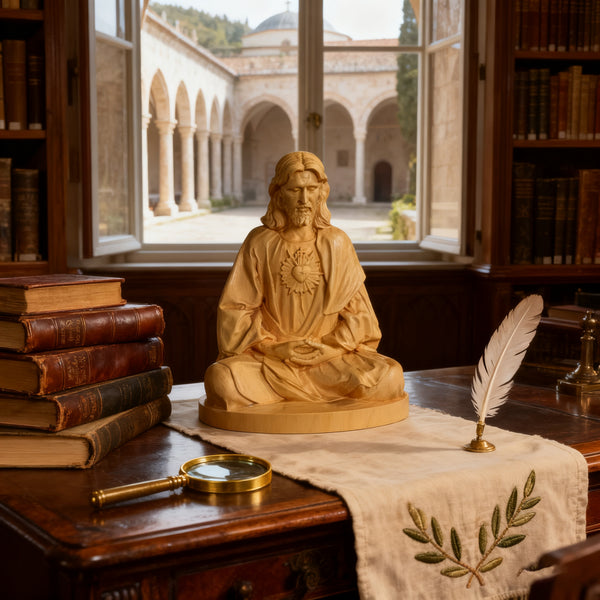 🕊️ Jesus Meditation Wooden Statue - Desk Sculpture for Prayer & Reflection