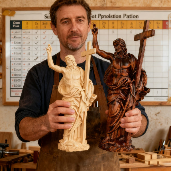 “He Is Risen” — Hand-Carved Boxwood Jesus Resurrection Statue | Symbol of Hope, Faith & New Life