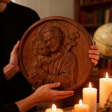 Joseph and Baby Jesus wood carving plaque - Father‘s day gift