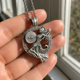 Athena Greek Goddess Pendant Necklace, Vintage Pure Tin Men’s Necklace