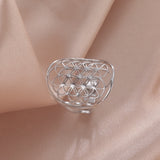Cutout Flower of Life Mandala Ring for Women Sacred Geometry Ring Statement Stainless Steel Hollowed Out Adjustable Band Ring Jewelry
