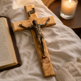 Holy City Wood Olive Wood Crucifix with Bronze Christ — Handcrafted Prayer Cross