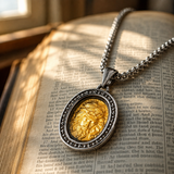 Two‑Tone Titanium Steel Jesus Portrait Oval Medal Necklace