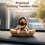 Handcrafted Jesus Car Display Number Plate Ornament, Made from Walnut and Beech Wood - design detail