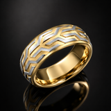 Two-Tone Tire Tread Pattern Mens Stainless Steel Band Ring
