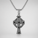 Vintage Celtic Cross Necklace with Black Stones – A Timeless Symbol of Faith