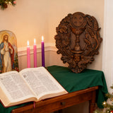 First Communion Christian Wood Carving - Sacrament of the Holy Eucharist Plaque