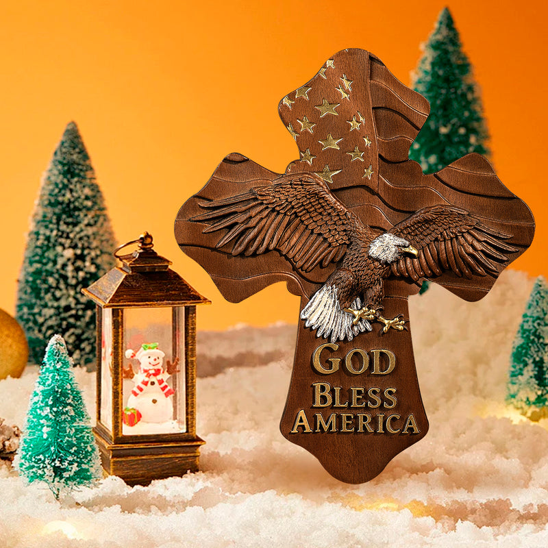 American Eagle Wooden Cross - God Bless America