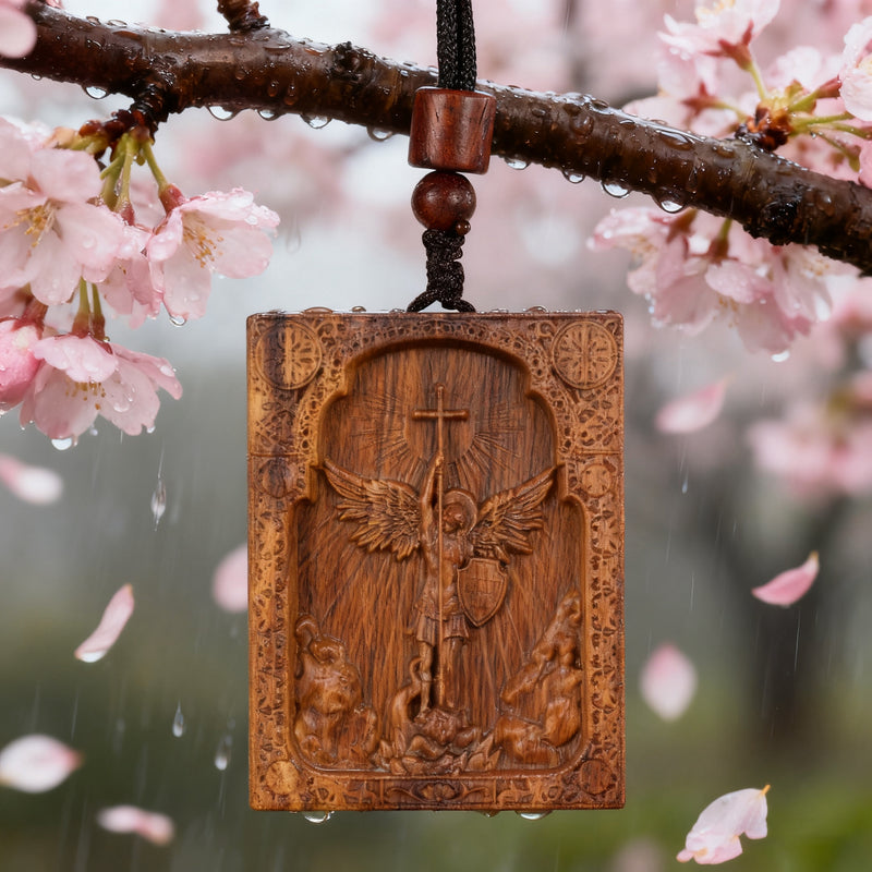 Square Archangel Michael Wooden Pendant