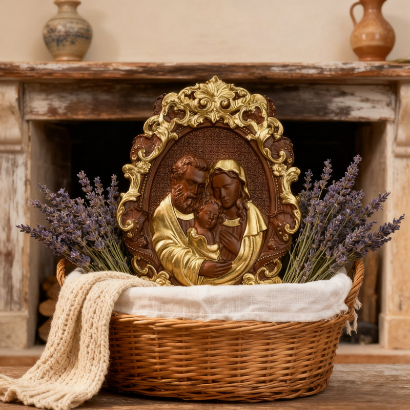 Bgcopper Holy family Nativity Wood Carving Gift Religious Family Wall Decor