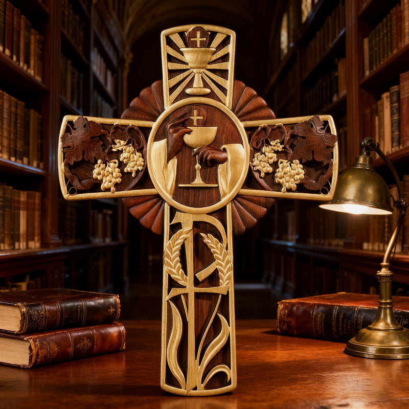 Eucharistic Chalice Wooden Cross: A Christian Symbol of the Last Supper & Redemption